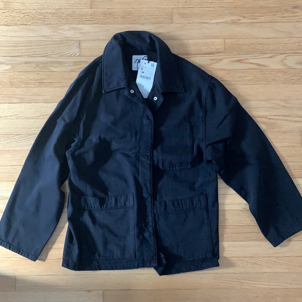 BRAND NEW ZARA BLACK  DENIM JACKET (OVERSHIRT)